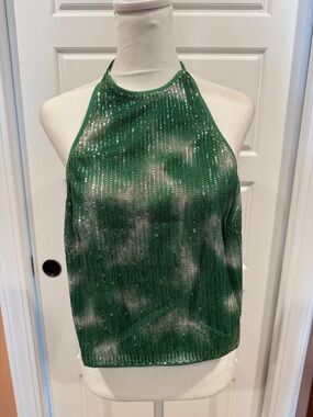 Salty Green Sequin Halter Tank Top